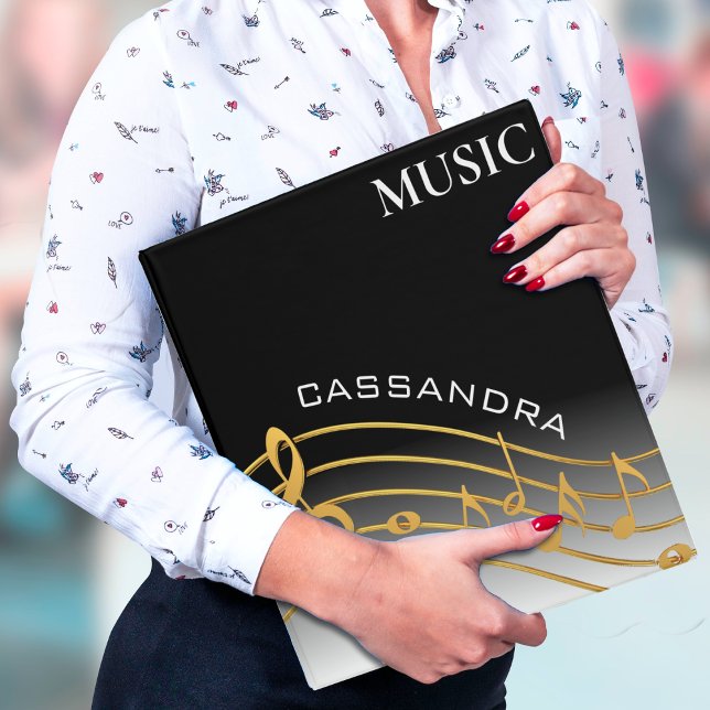 Black & Gold Music Note Scale Ombre 3 Ring Binder (Black & Gold Music Note Scale Ombre 3 Ring Binder)