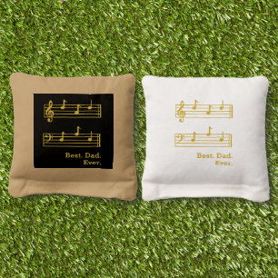 BLACK GOLD MUSIC NOTES BEST DAD EVER FATHER GIFT CORNHOLE BAGS