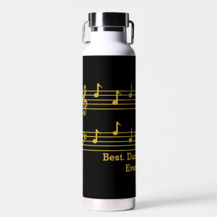 BLACK GOLD MUSIC NOTES BEST DAD EVER TREBLE BASS WATER BOTTLE