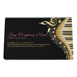 Black & Gold Music Notes Design Desk Business Card Holder