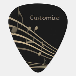 Black & Gold  Music Notes Guitar Pick