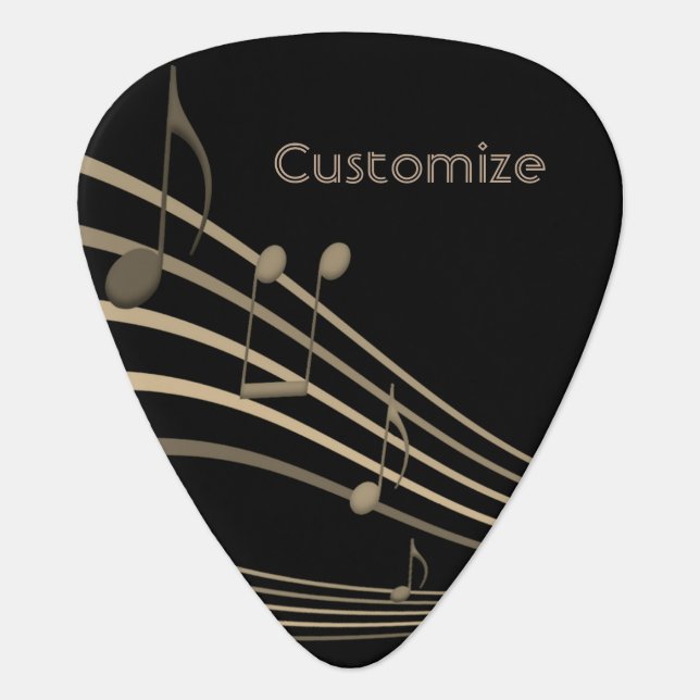 Black & Gold  Music Notes Guitar Pick (Front)