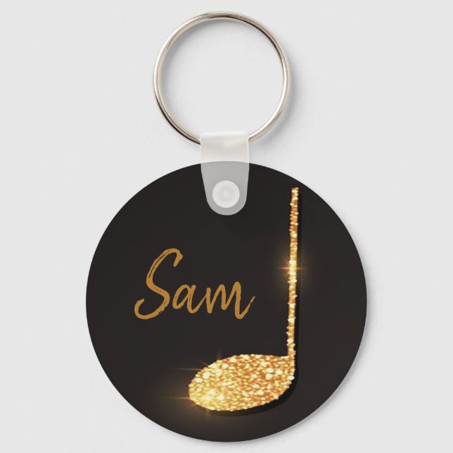Black gold music notes monogram name keychain (Front)