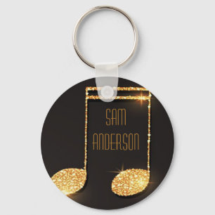 Black gold music notes monogram name keychain