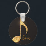 Black gold music notes monogram name  keychain<br><div class="desc">Black gold music notes monogram name keychain
Simple and elegant for a music lover! Black background with faux gold music notes. Template for your name,  golden hand lettered style script.</div>