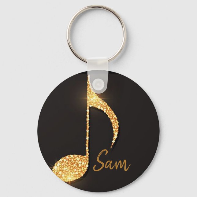 Black gold music notes monogram name  keychain (Front)