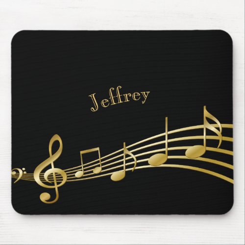 Black gold music notes name mouse pad