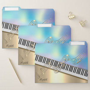 Black Gold Music Notes,Piano Keys,Holographic File Folder