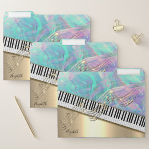 Black Gold Music Notes,Piano Keys,Opal Iridescent File Folder