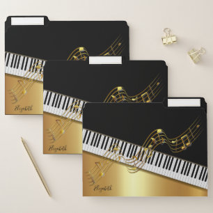 Black Gold Music Notes,Piano Keys-Personalized File Folder