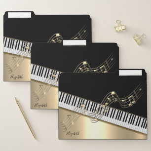 Black Gold Music Notes,Piano Keys-Personalized File Folder