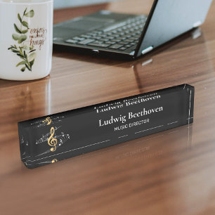 Black Gold Music Notes Treble Clef Desk Name Plate