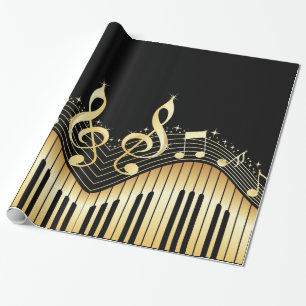 Black & Gold Music Notes Wrapping Paper