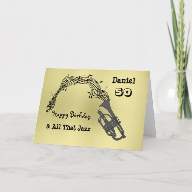 Black Gold Music Themed Happy Birthday Card (Front)
