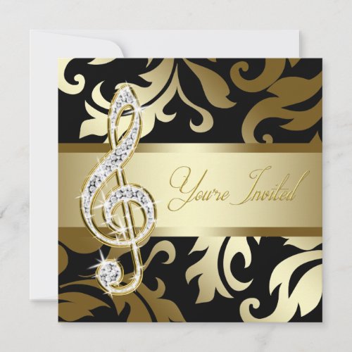 Black Gold Music Treble Clef Musical Event Invitation