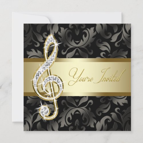 Black Gold Music Treble Clef Recital Invitation