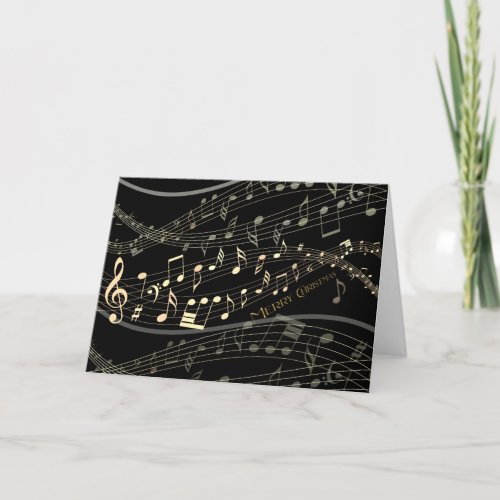 Black Gold Musical Christmas Blank Greeting Card