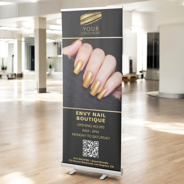 Black Gold Nail Salon QR Code Photo Logo Retractable Banner (Creator Uploaded)