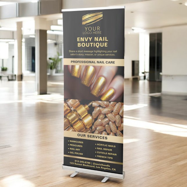 Black Gold Nail Specialist Services Photo Logo Retractable Banner (Creator Uploaded)