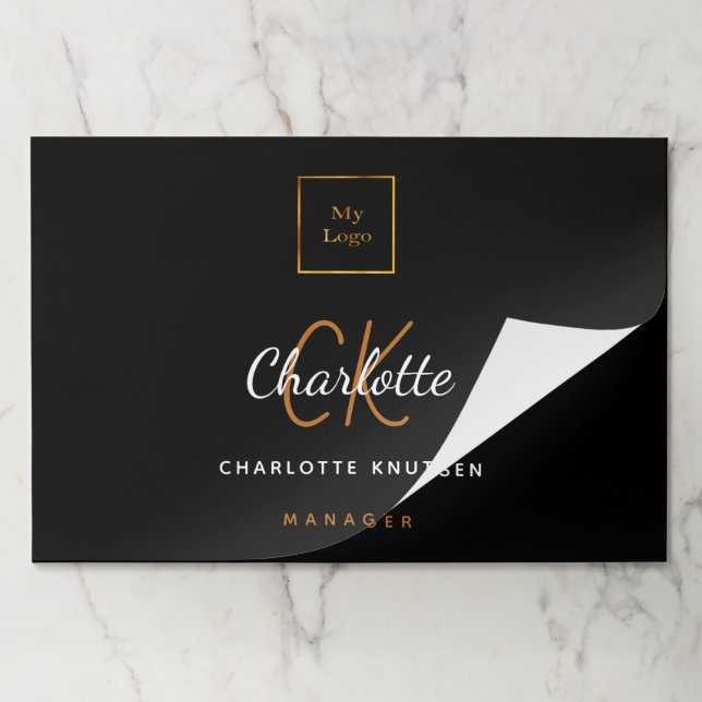 Black gold name business logo desk paper pad (Folded)