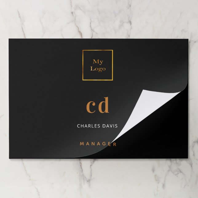 Black gold name business logo desk paper pad (Folded)