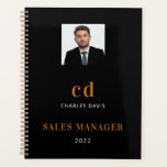 Black gold name initials photo business planner<br><div class="desc">A classic black background. Personalize and add your photo,  monogram initials,  full name and title or a text. Modern,  trendy and simple. For both him and her. 
Back: add your business logo,  web address (or delete)</div>