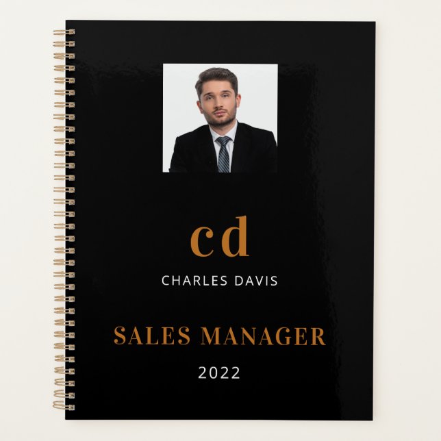 Black gold name initials photo business planner (Front)