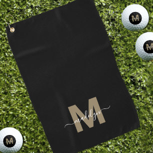 Black Gold Name Monogram Golf Towel