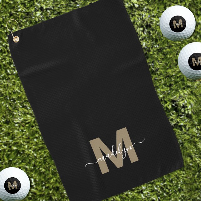 Black Gold Name Monogram Golf Towel (Black Gold Initial Name Monogram Golf Towel )