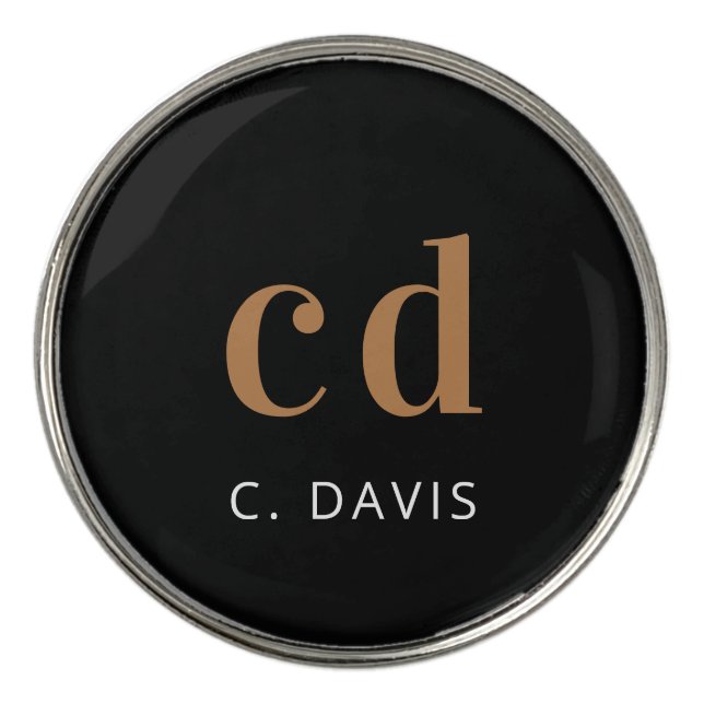 Black gold name monogram initials golf ball marker (Front)