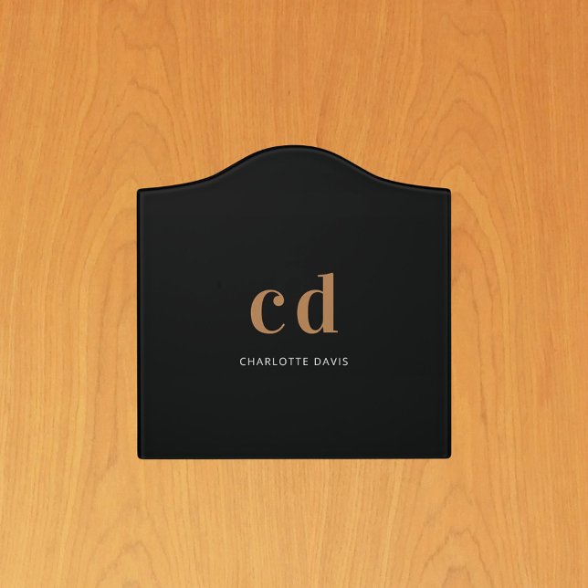 Black gold name monogram initials office door sign (Creator Uploaded)