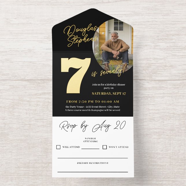 Black Gold Name Photo Milestone Birthday All In One Invitation (Inside)