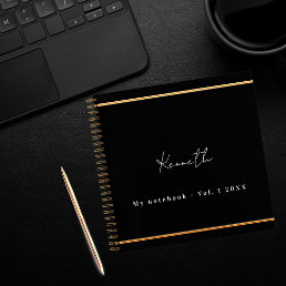 Black gold name script minimalist notebook