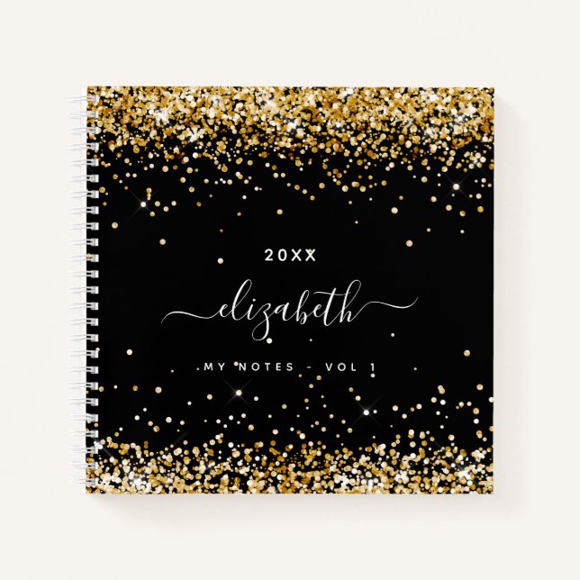 Black gold name script notebook (Front)