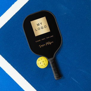 Black gold name signature business logo pickleball paddle