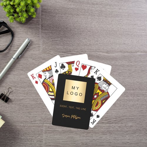 Black gold name signature business logo playing cards