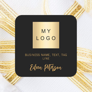 Black gold name signature business logo square sticker