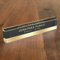 Black Gold Name Text Elegant Professional Template Desk Name Plate