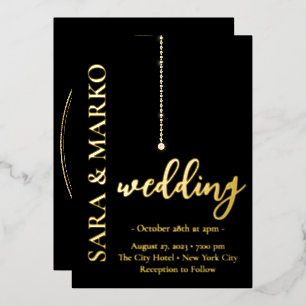Black-gold NAMES Simple Wedding Foil Invitation