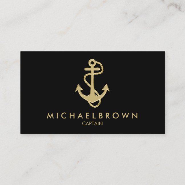 Black Gold Nautical Anchor Business Card