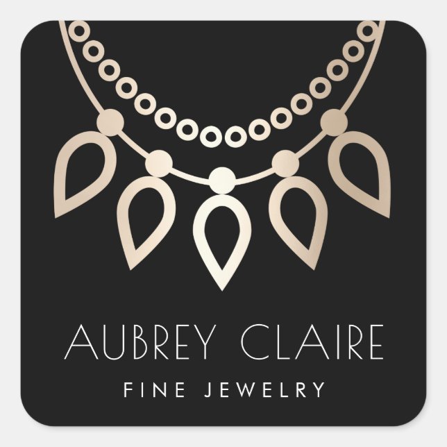 Black & Gold Necklace | Jeweler Logo Square Sticker (Front)