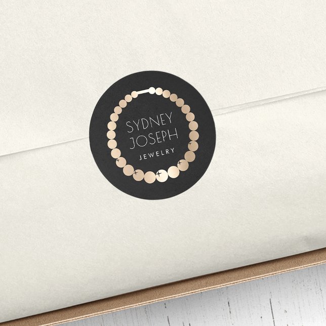 Black & Gold Necklace | Jewelry Design Logo Classic Round Sticker (Creator Uploaded)