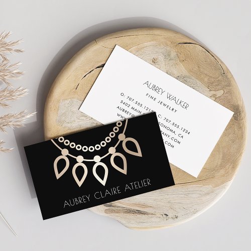 Black  Gold Necklace Logo  Jewelry Design Business Card