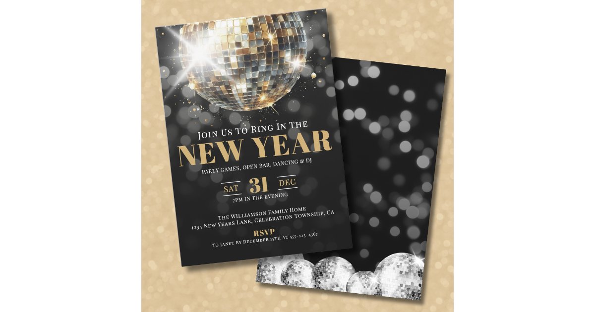Black Gold New Year's Eve Celebration Party Invitation | Zazzle