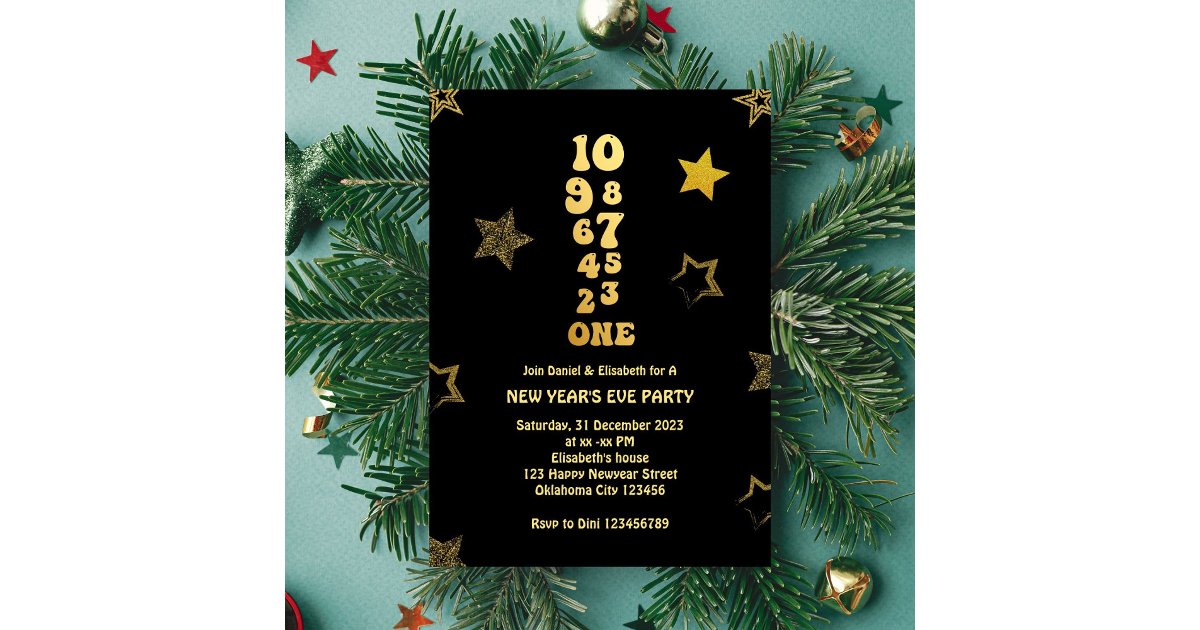 Black gold New Years Eve Countdown Party Invitation | Zazzle