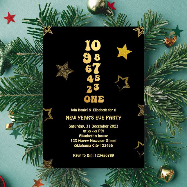 Black gold New Years Eve Countdown Party  Invitation (Creator Uploaded)