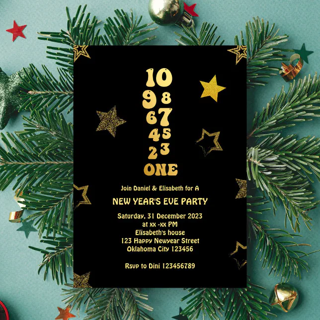 Black gold New Years Eve Countdown Party Invitation | Zazzle