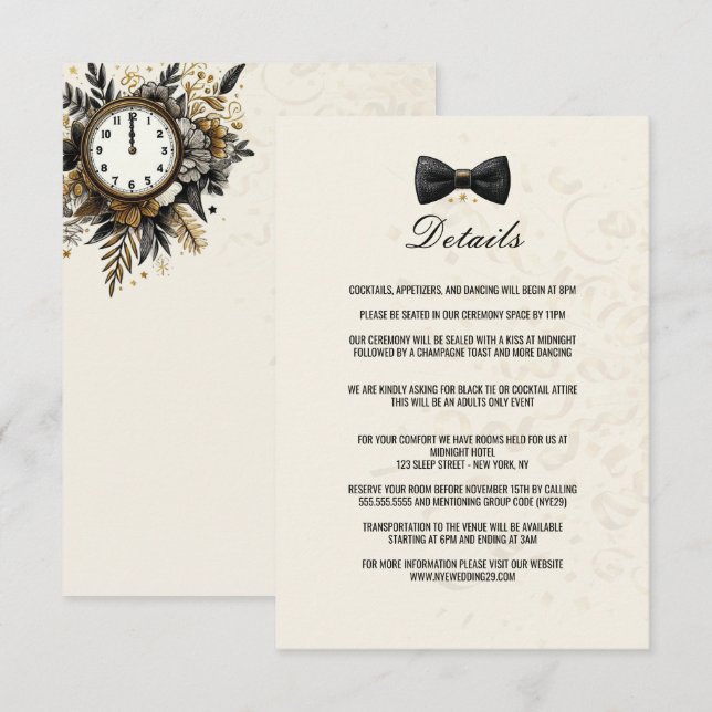 Black & Gold New Years Eve Details Enclosure Card (Front/Back)