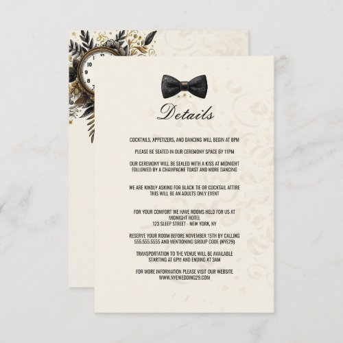 Black  Gold New Years Eve Details Enclosure Card