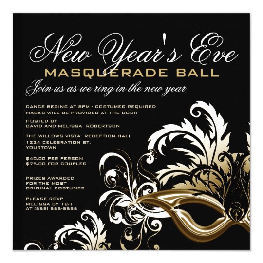 black gold new years eve masquerade ball invitation masquerade ball invitations